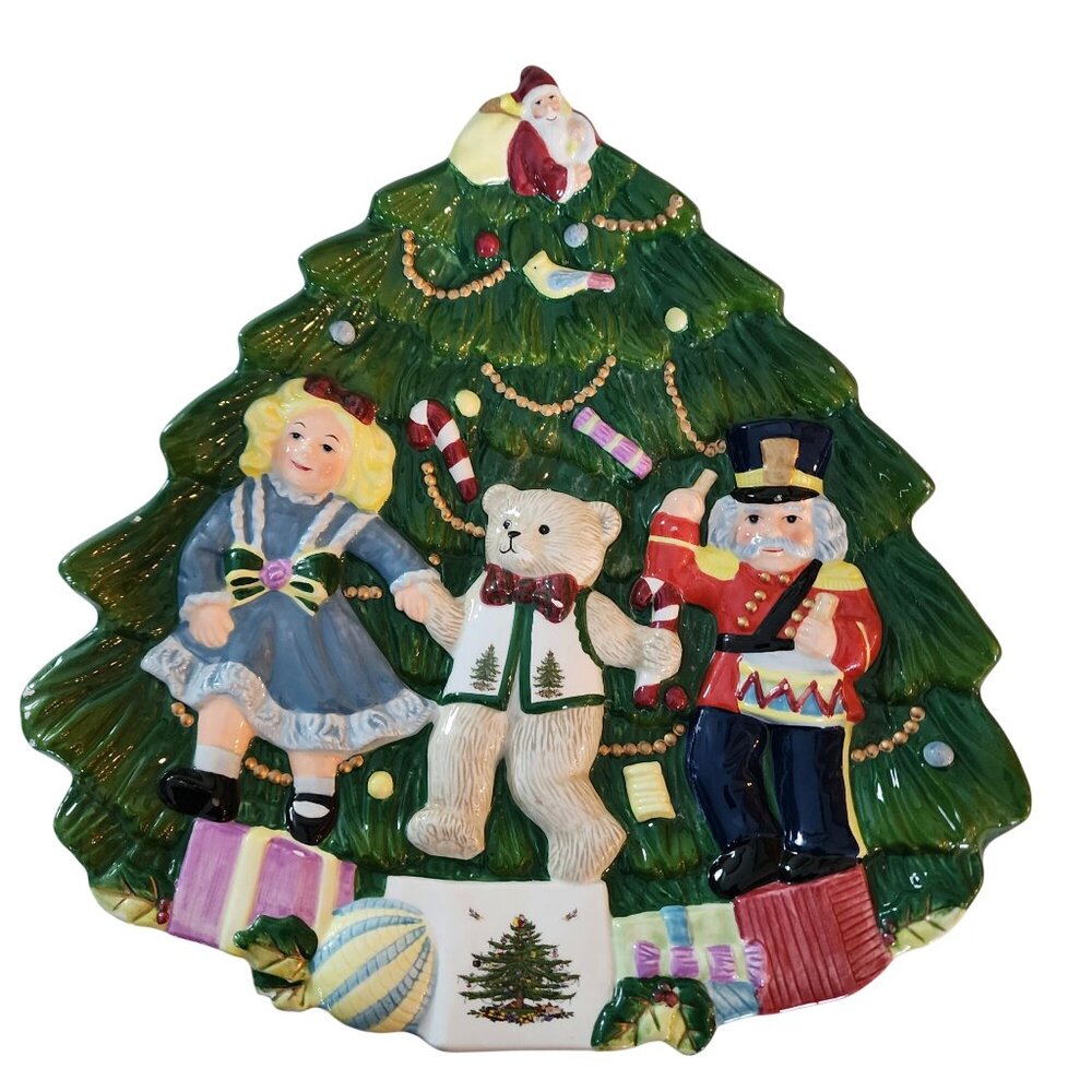 Spode Christmas Tree-Shaped Ceramic Platter With Christmas Character Design